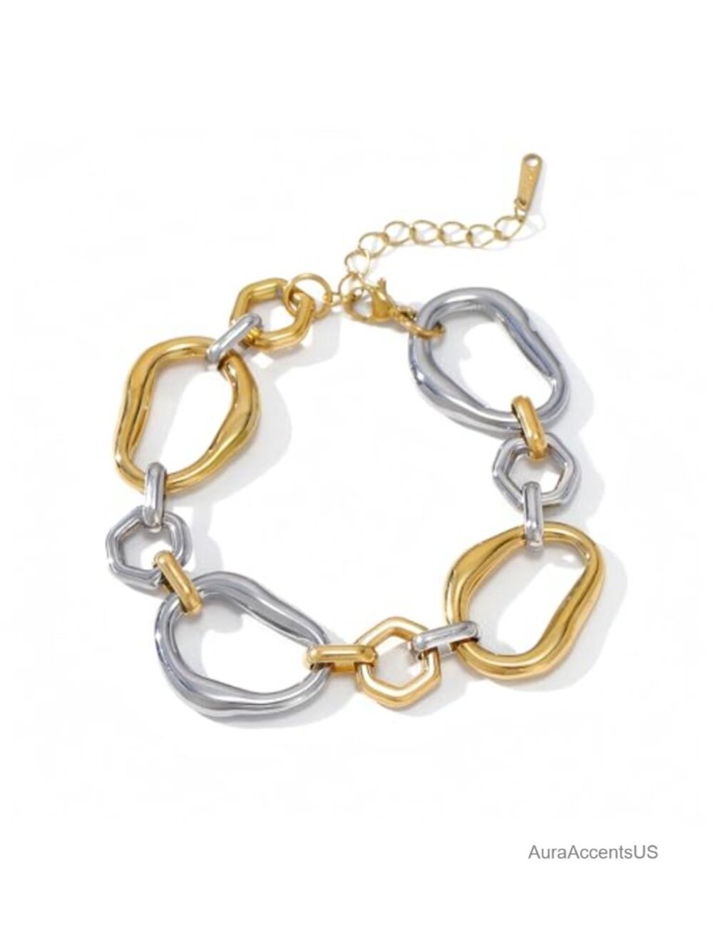 Mixed Metal Silver and Gold Two Tone Adjustable Chain Bracelet Boho Stackable